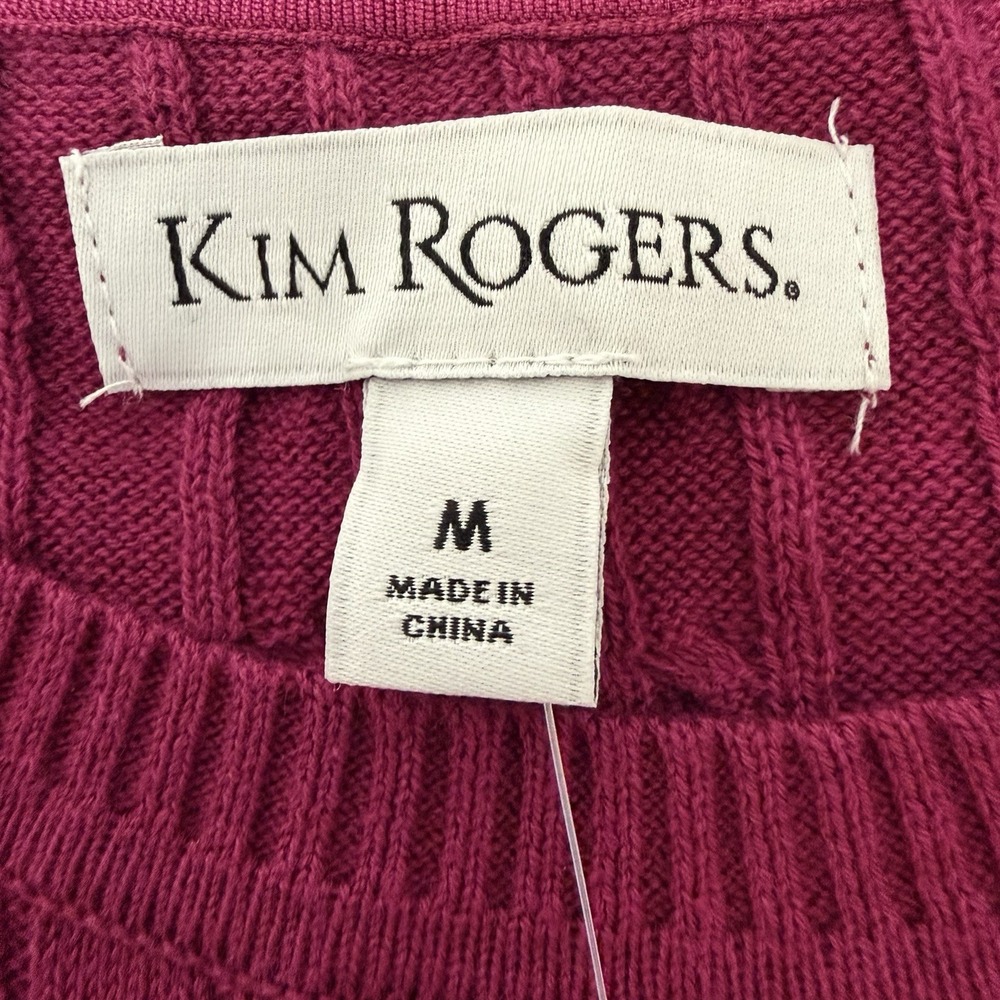 Kim Rogers Magenta Preppy Cable Knit Sweater Size M Soft Classic Collegiate New - Picture 6 of 7